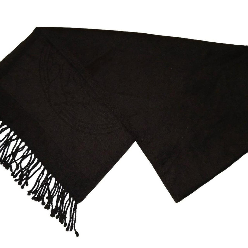Versace Brown Fringed Scarf with Medusa Logo Print.